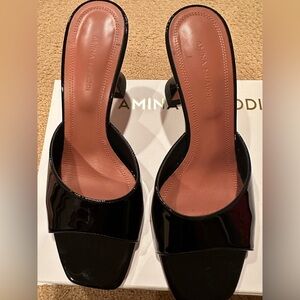 Amina Muaddi Black Patent Heels